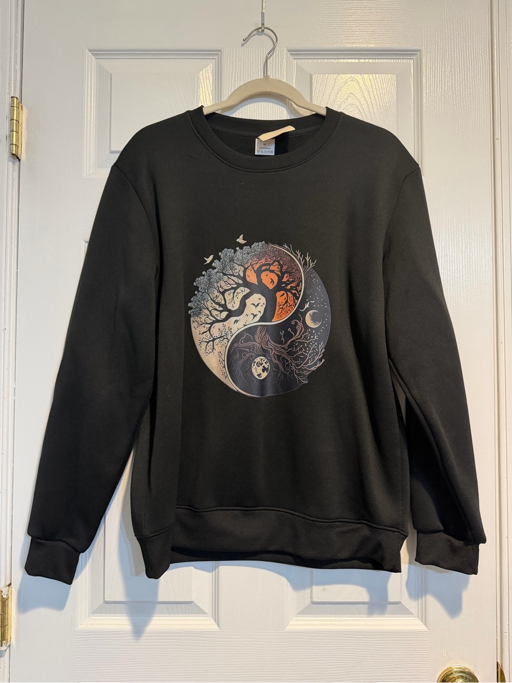 Men's Black Yin-Yang Tree Crewneck Sweatshirt
